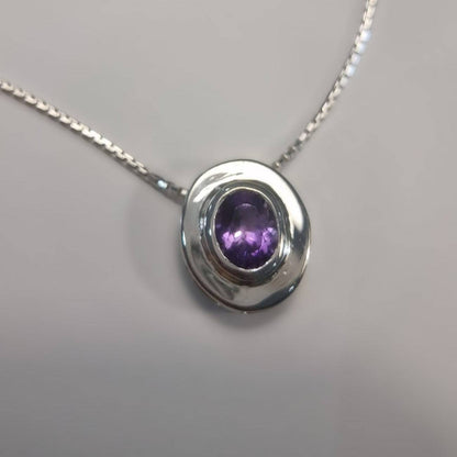 Oval-Cut Amethyst Pendant Necklace in Sterling Silver - Hanna Boya