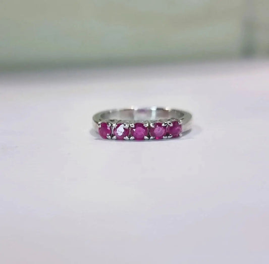 1.25ctw Round Cut Natural Pink Sapphire Band Ring - Hanna Boya