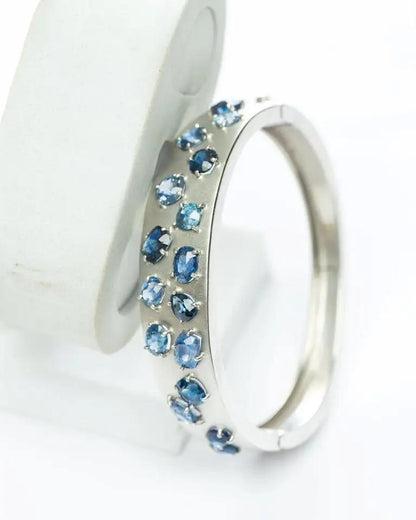 16ctw Natural Blue Sapphire Platinum Silver Bangle Bracelet