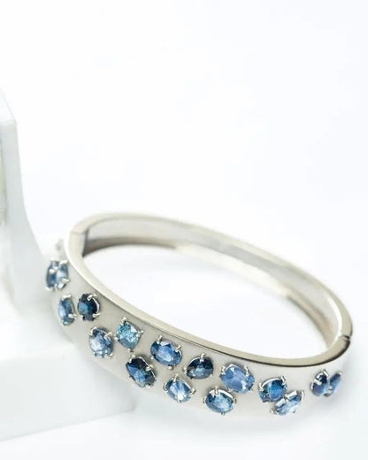 16ctw Natural Blue Sapphire Platinum Silver Bangle Bracelet