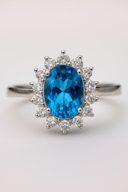 1ct Oval Natural Blue Topaz Statement Ring - Hanna Boya