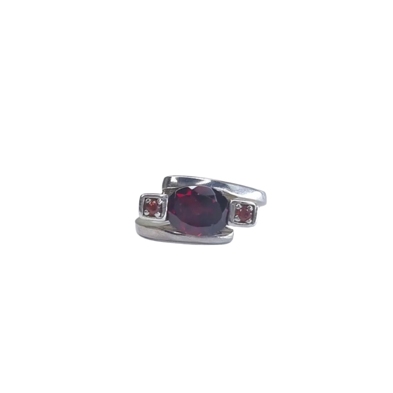2ct Oval Rhodolite Red Garnet Silver 3 stone Ring - Hanna Boya