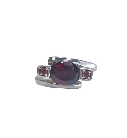 2ct Oval Rhodolite Red Garnet Silver 3 stone Ring - Hanna Boya