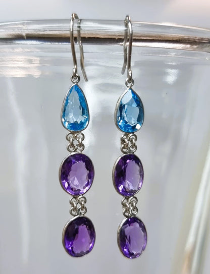 6ctw Blue Topaz Amethyst Gemstone Drop Earrings - Hanna Boya