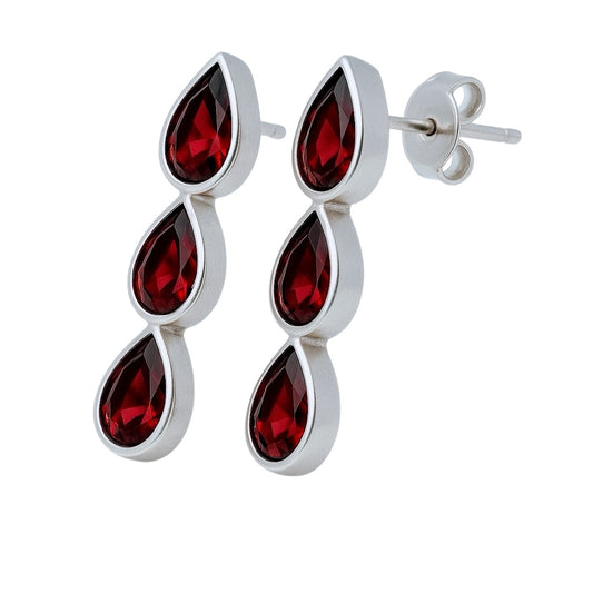 1.5ct Pear Red Garnet Pin Earrings - Hanna Boya