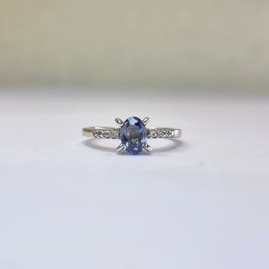 1ct Oval Blue Sapphire with White Zircon Engagement Ring - Hanna Boya