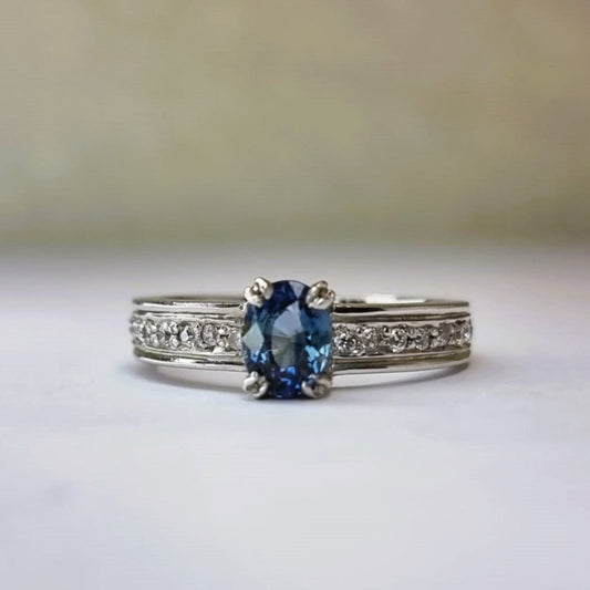1ct Oval Natural Blue Sapphire Engagement Ring - Hanna Boya