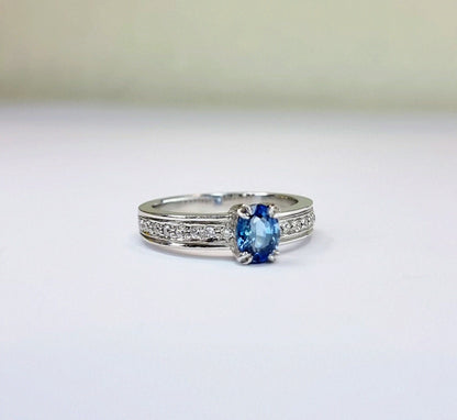 1ct Oval Natural Blue Sapphire Engagement Ring - Hanna Boya