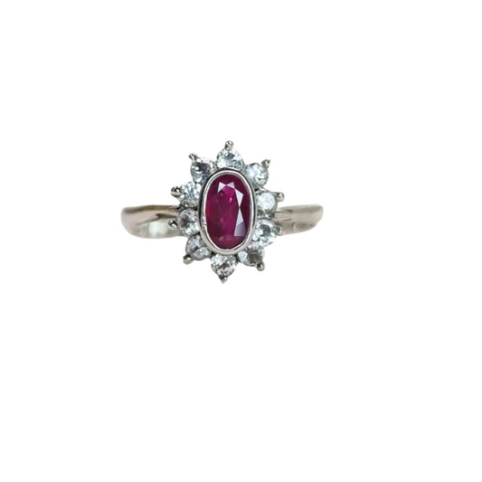 1ct Oval Red Ruby and White Sapphire Engagement Ring - Hanna Boya