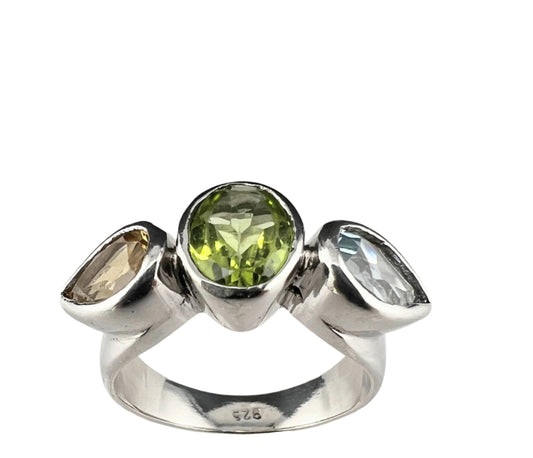 Tri-Gemstone Peridot, Citrine & Topaz Dome Ring - Hanna Boya
