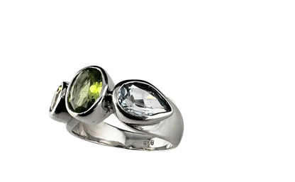 Tri-Gemstone Peridot, Citrine & Topaz Dome Ring - Hanna Boya