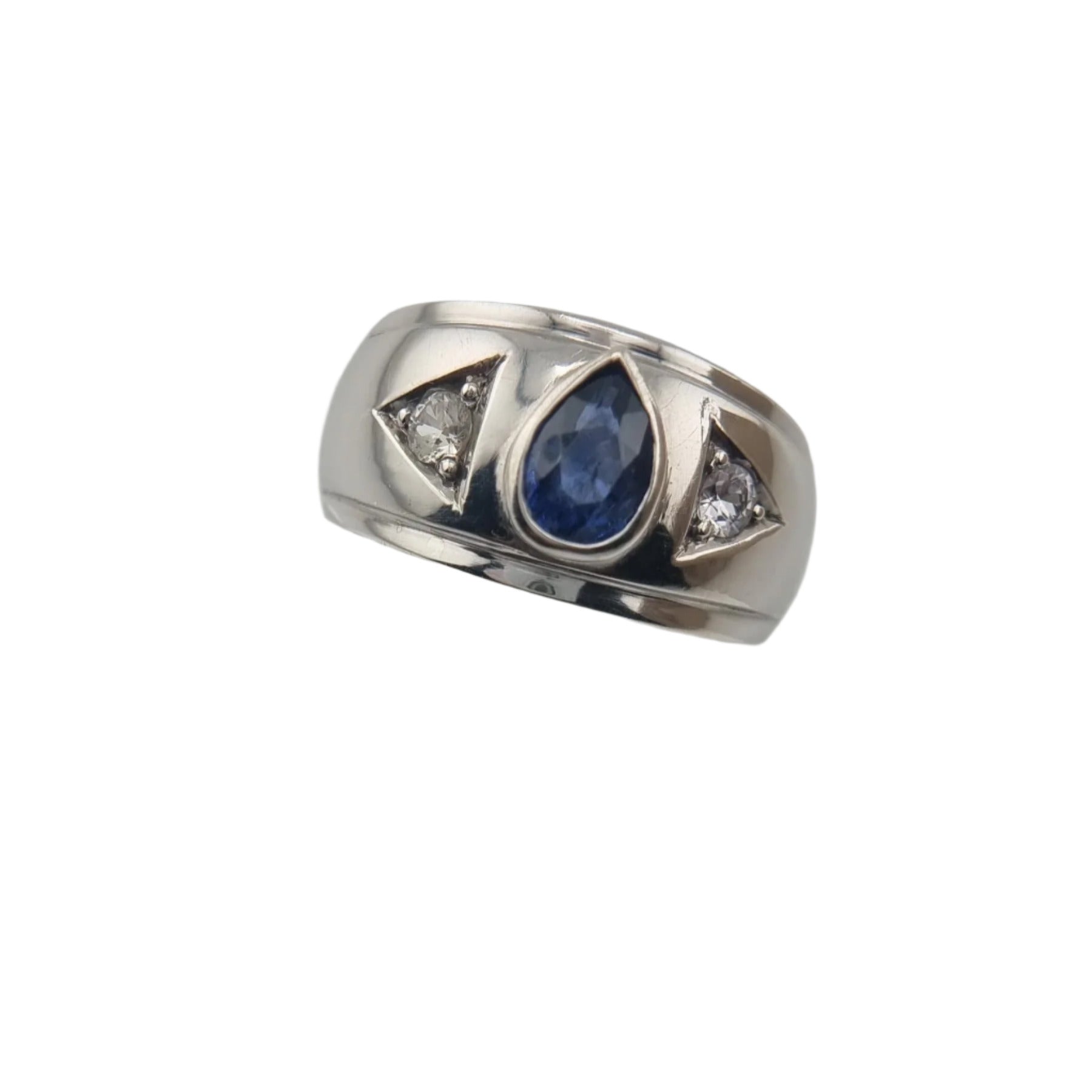 1.5ct Pear Natural Blue Sapphire 3 Stone Ring - Hanna Boya
