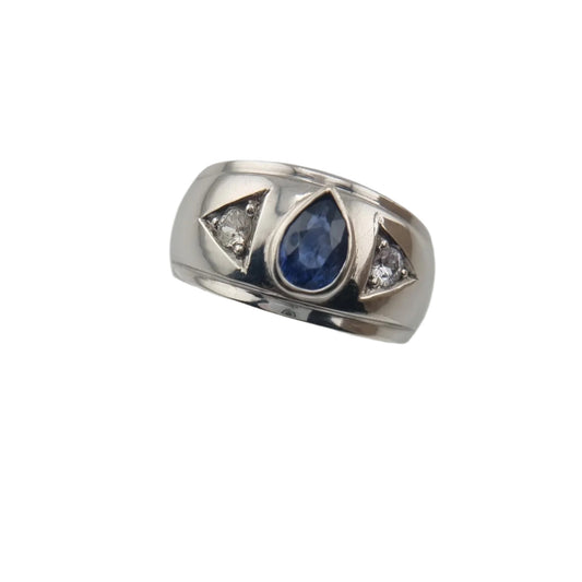 1.5ct Pear Natural Blue Sapphire 3 Stone Ring - Hanna Boya