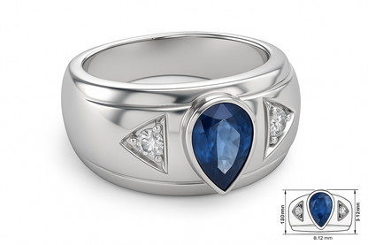 1.5ct Pear Natural Blue Sapphire 3 Stone Ring - Hanna Boya