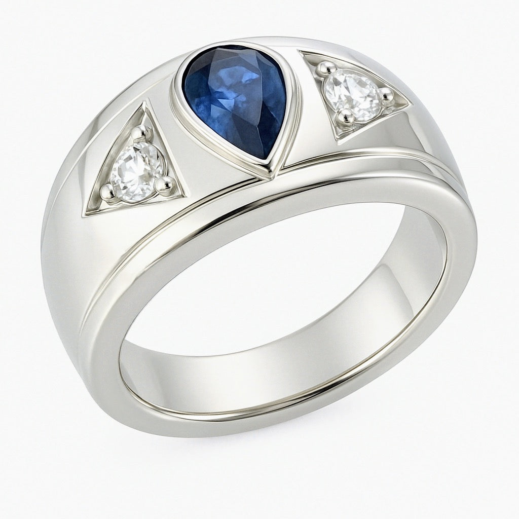 1.5ct Pear Natural Blue Sapphire 3 Stone Ring - Hanna Boya