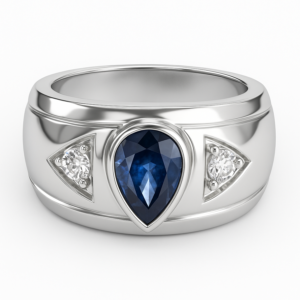 1.5ct Pear Natural Blue Sapphire 3 Stone Ring - Hanna Boya