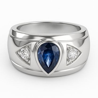 1.5ct Pear Natural Blue Sapphire 3 Stone Ring - Hanna Boya