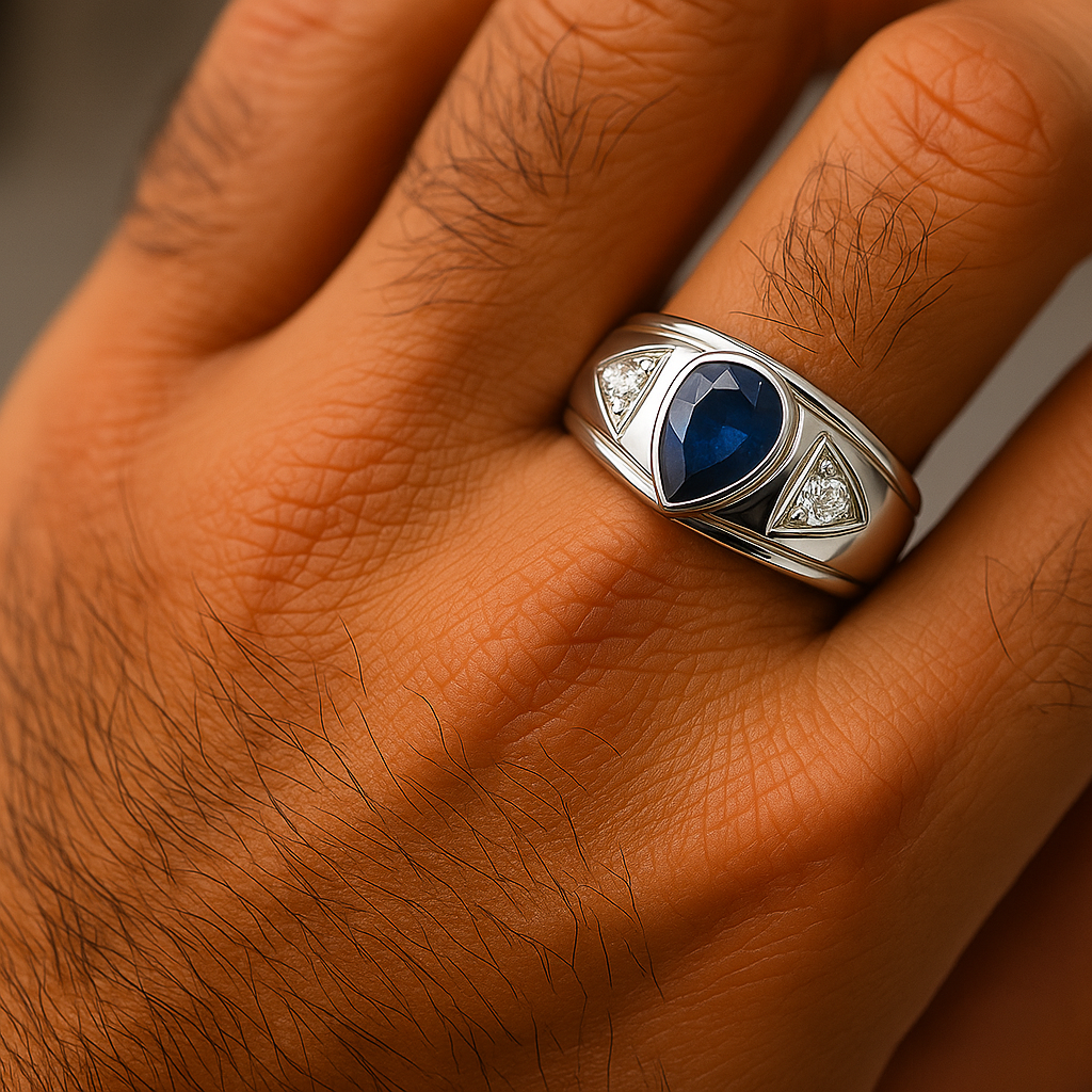 1.5ct Pear Natural Blue Sapphire 3 Stone Ring - Hanna Boya