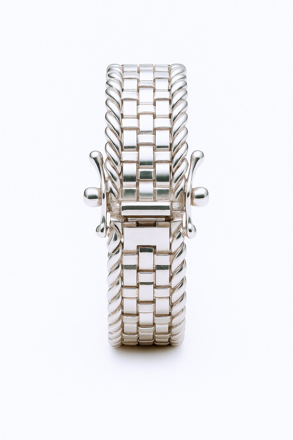 Side view of Handmade Basotho Bracelet in Rhodium Plated Silver showing secure clasp and intricate silverwork. Unique Jewelry - Hannaboya Jewelry.
