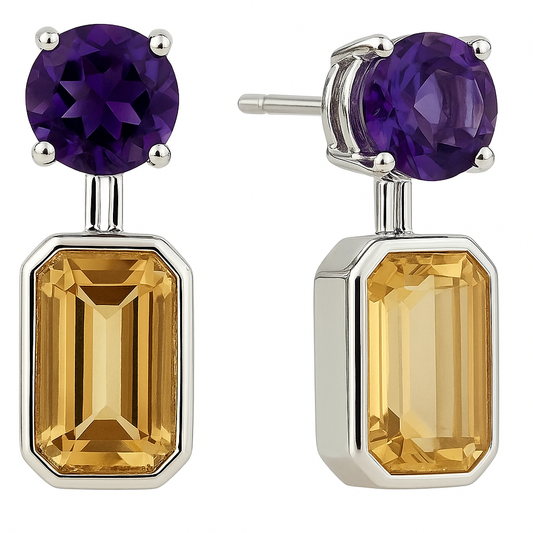 Amethyst Citrine Sterling Silver Stud Earrings - Hanna Boya