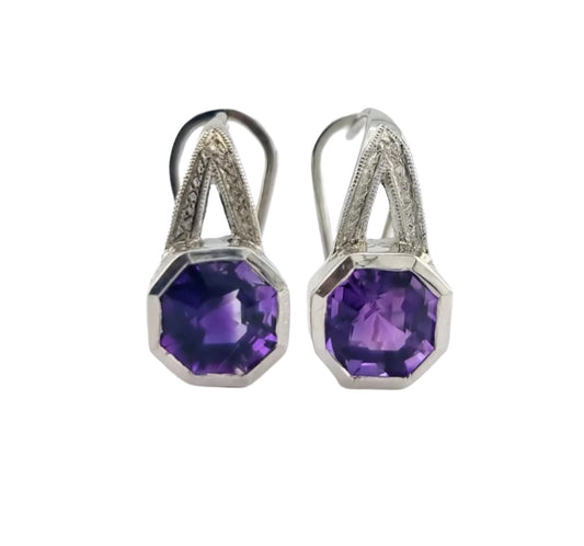 Amethyst Lever-back Sterling Silver Earrings - Hanna Boya