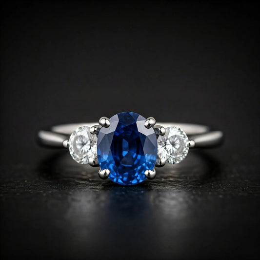 3ct Oval Natural Blue Sapphire and Diamond Platinum Ring - Hanna Boya