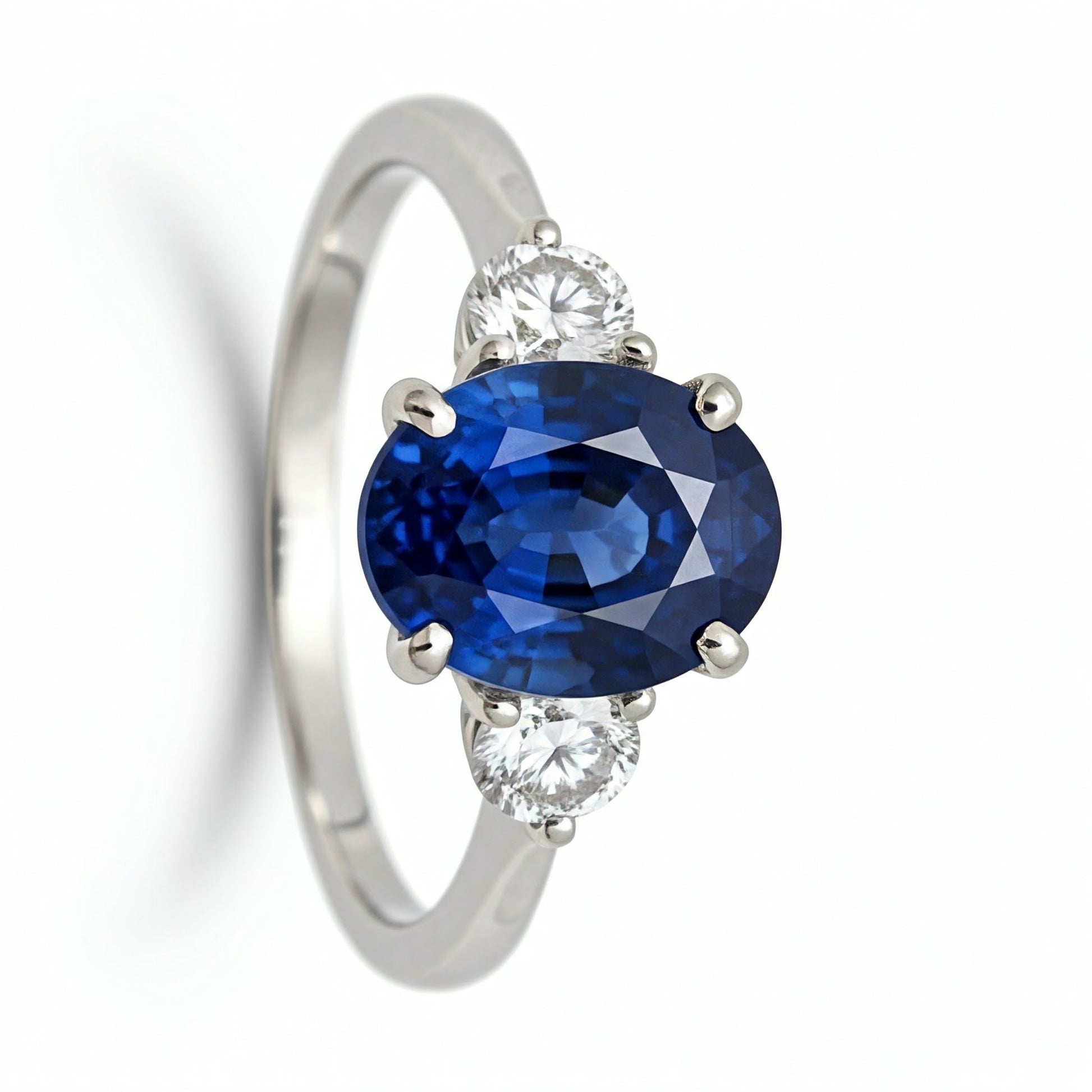 3ct Oval Natural Blue Sapphire and Diamond Platinum Ring - Hanna Boya