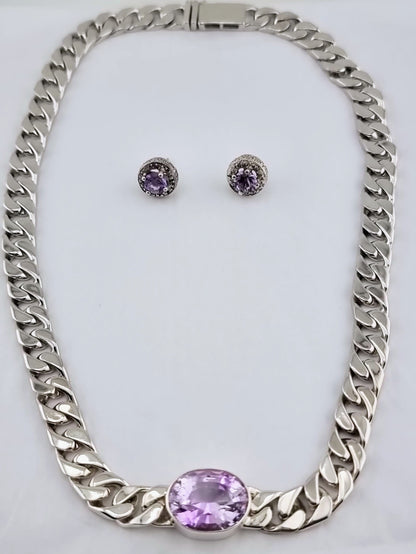 Amethyst Cuban Chain Link Necklace - Hanna Boya