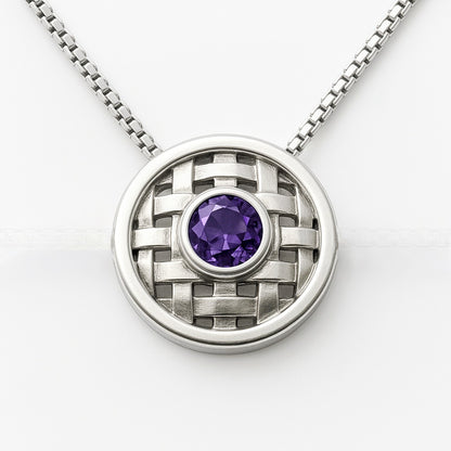 Basotho Amethyst Sterling Silver Basket Weave Pendant Necklace - Hanna Boya