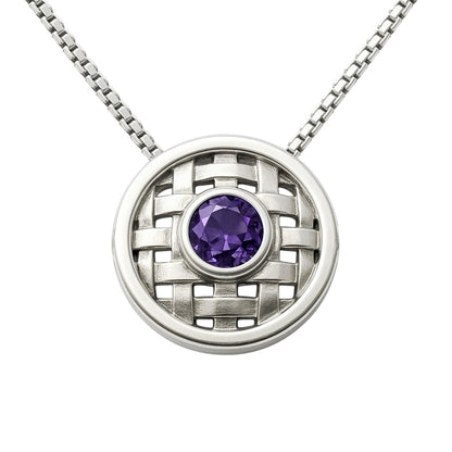 Basotho Amethyst Sterling Silver Basket Weave Pendant Necklace - Hanna Boya