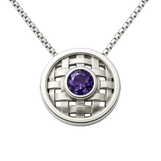 Basotho Amethyst Sterling Silver Basket Weave Pendant Necklace - Hanna Boya