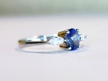 1ct Oval Natural Blue Sapphire and Diamond Platinum Ring - Hanna Boya