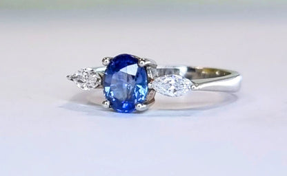 1ct Oval Natural Blue Sapphire and Diamond Platinum Ring - Hanna Boya