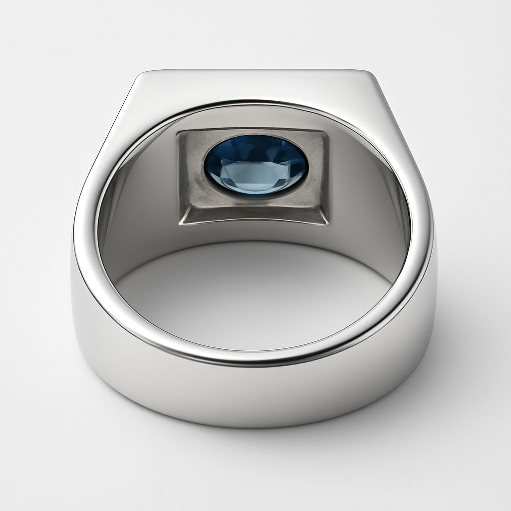 2.34ct Oval Deep Blue Sapphire Rhodium Sterling Silver Signet Ring - Hanna Boya