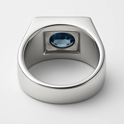 2.34ct Oval Deep Blue Sapphire Rhodium Sterling Silver Signet Ring - Hanna Boya