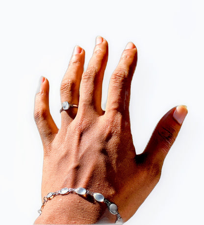 14ctw Natural Moonstone Mixed Sized Cabochon Gemstone Tennis Bracelet - Hanna Boya