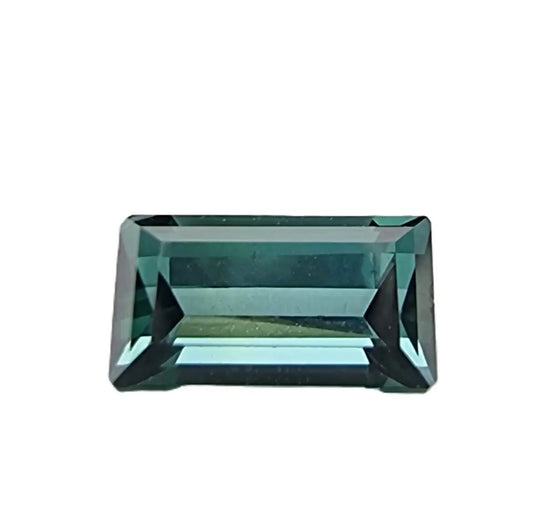 1.20ct emerald cut blue indicolite tourmaline gemstone with deep blue-green hues and excellent clarity, perfect for collectors and jewelry making.