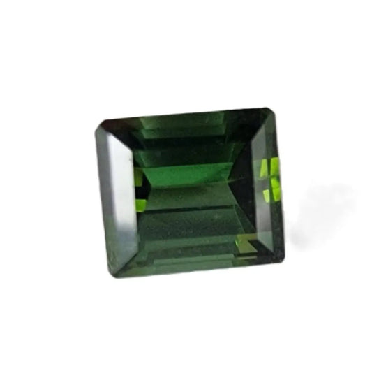 1.25ct square-cut blue-green tourmaline gemstone with a deep green hue and brilliant facets, perfect for custom jewelry designs.