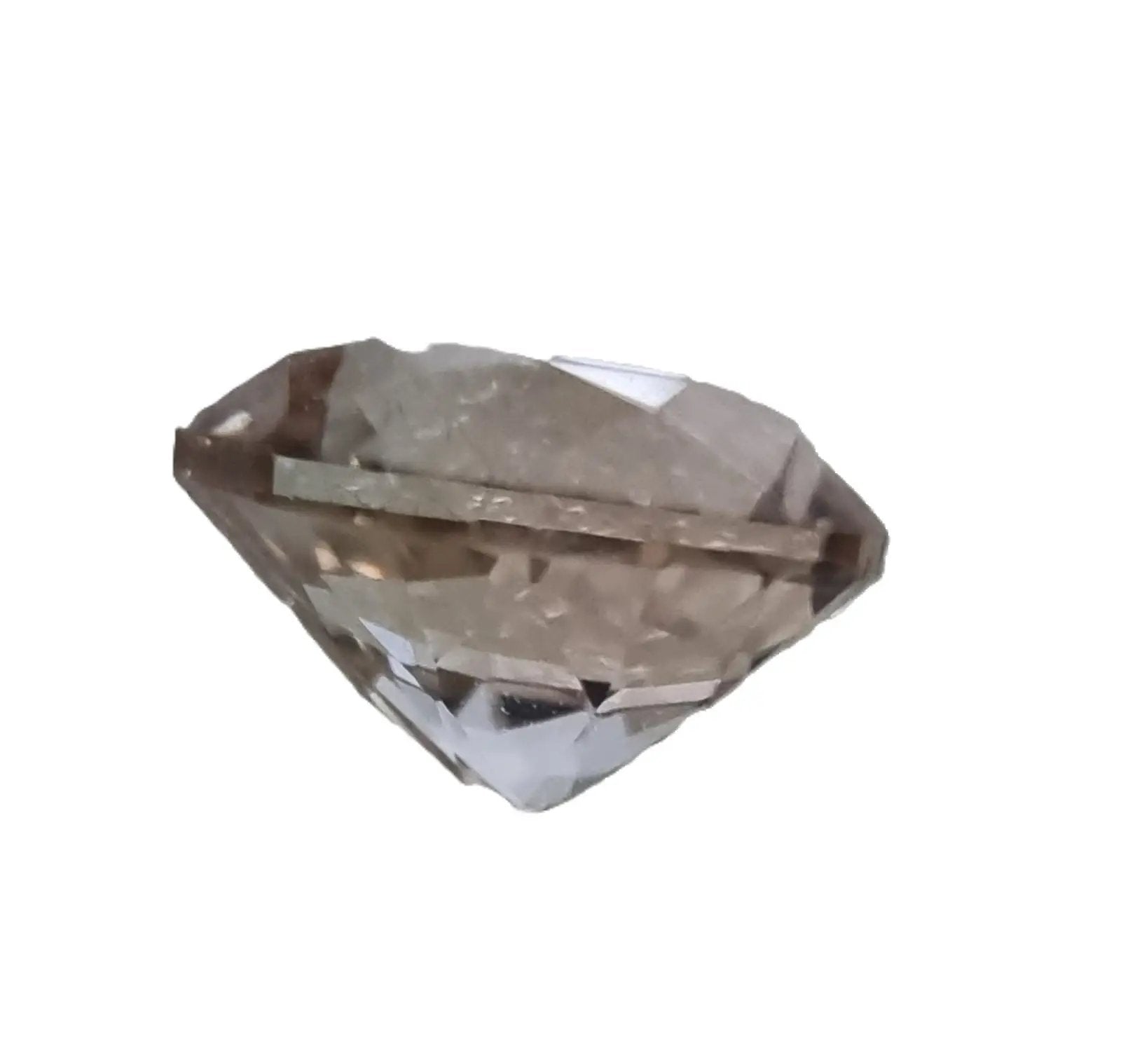 Side view of a 1.69ct pear cut bi-color tourmaline gemstone, highlighting its precise faceting and depth. Ideal for custom jewelry settings.