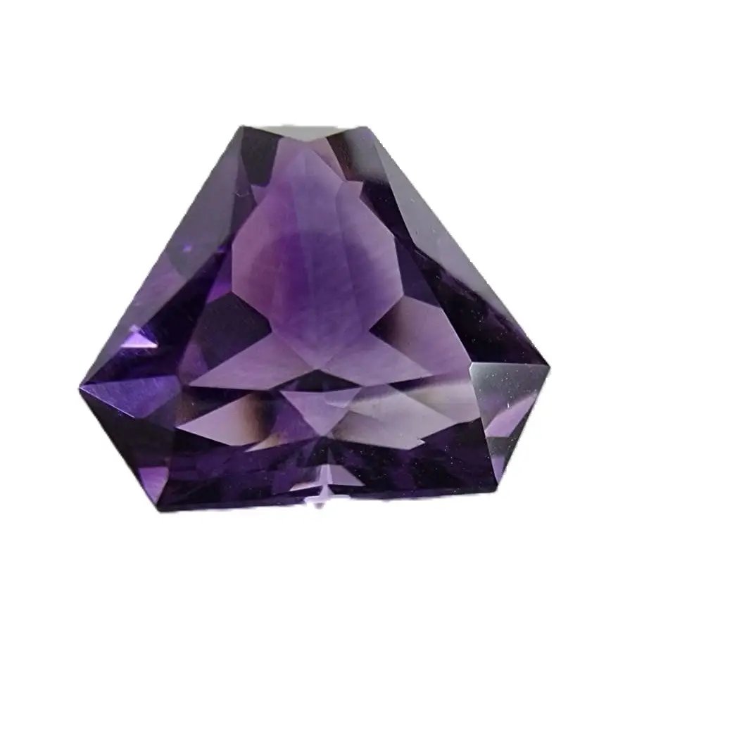 Elegant 12.7ct triangular cut amethyst gemstone with a polished finish. A premium loose stone for fine jewelry or artistic creations.
