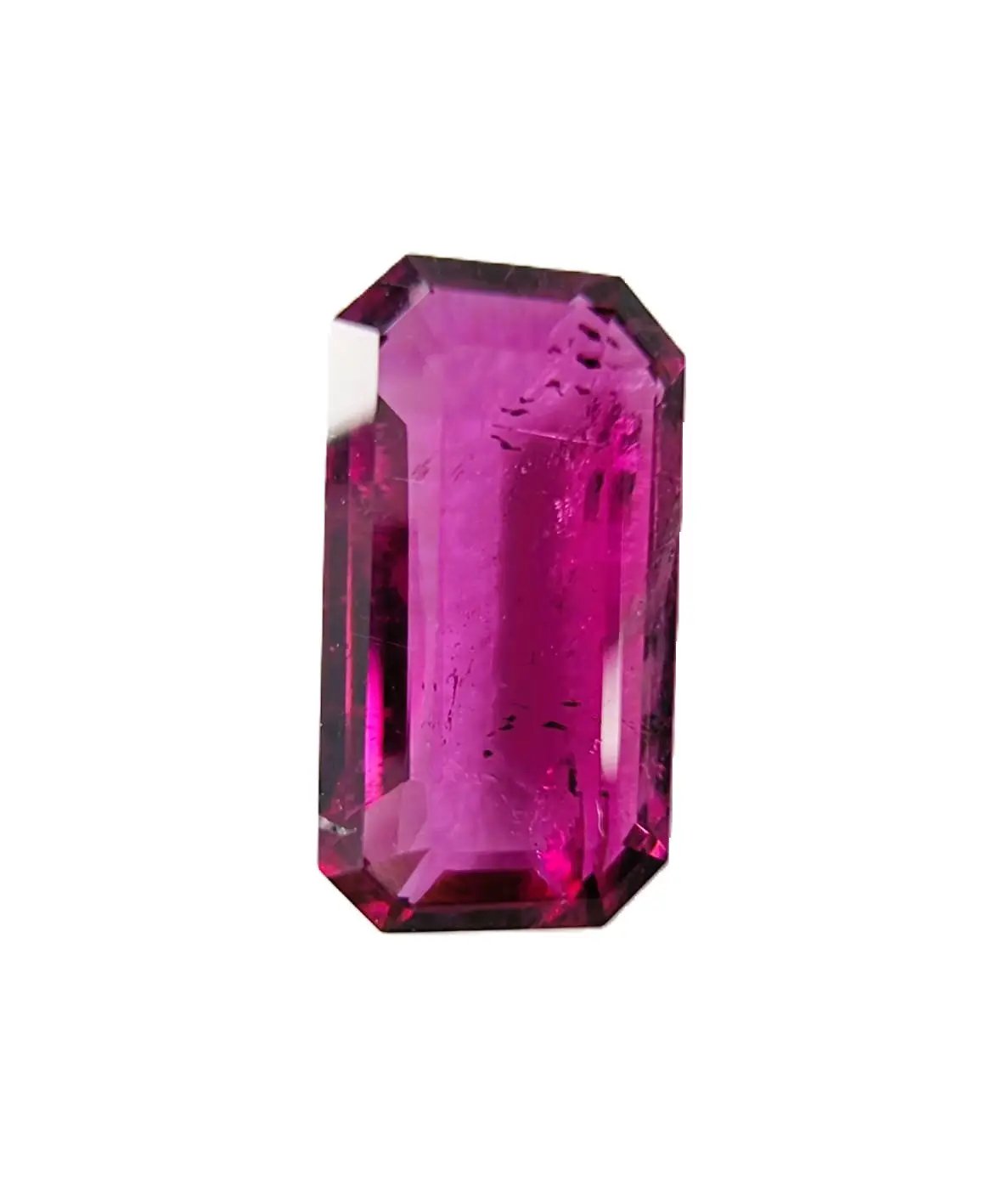 3.02ct emerald cut red rubellite tourmaline gemstone with a vibrant pinkish-red hue, ideal for crafting luxurious rings and pendants.