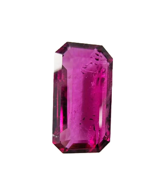 3.02ct emerald cut red rubellite tourmaline gemstone with a vibrant pinkish-red hue, ideal for crafting luxurious rings and pendants.