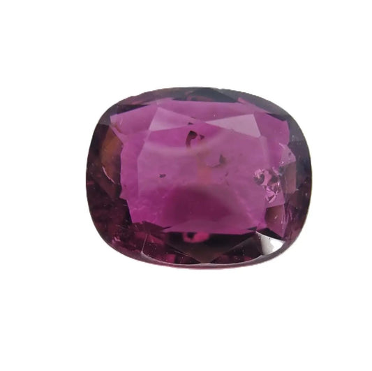 4.03ct cushion cut red rubellite tourmaline gemstone with a vibrant pinkish-red hue, perfect for custom jewelry or gemstone collections.