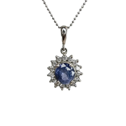 2.0ct Round Natural Blue Sapphire Pendant Necklace - Hanna Boya