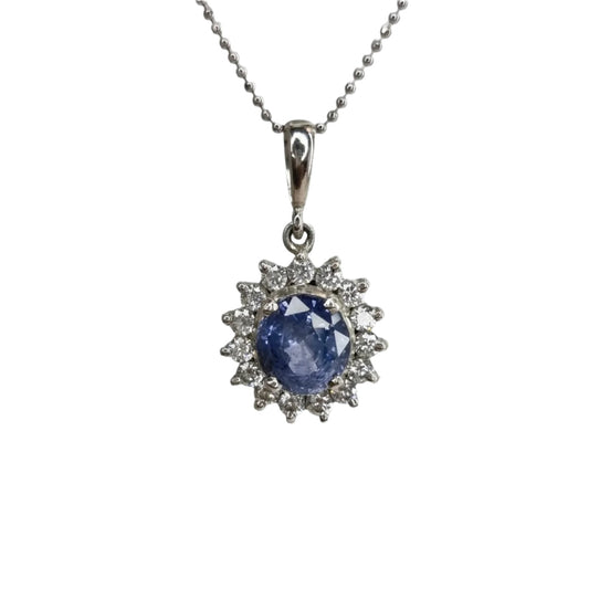 2.0ct Round Natural Blue Sapphire Pendant Necklace - Hanna Boya