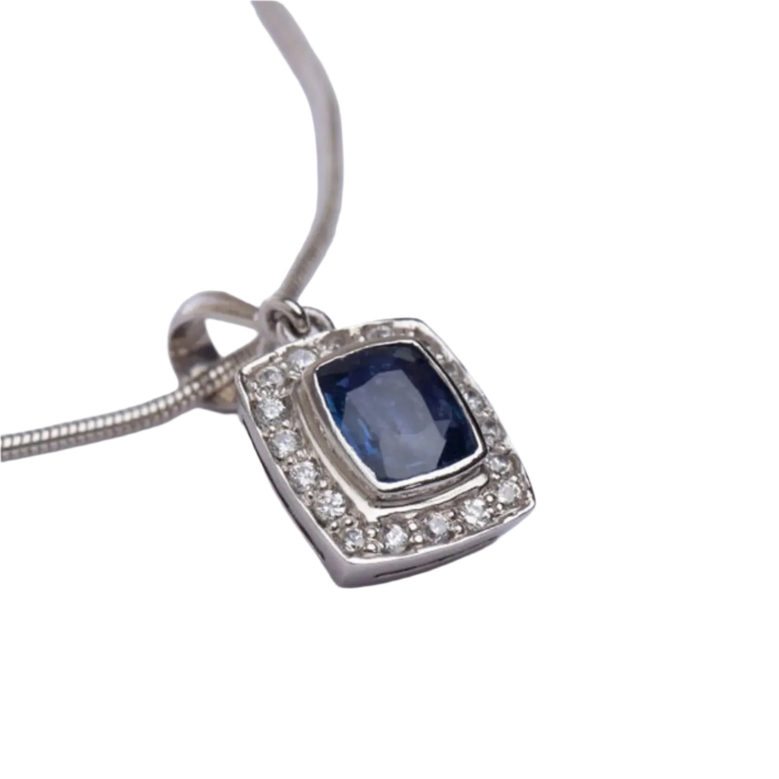 2.5ct Square Natural Blue Sapphire Platinum Silver Pendant 