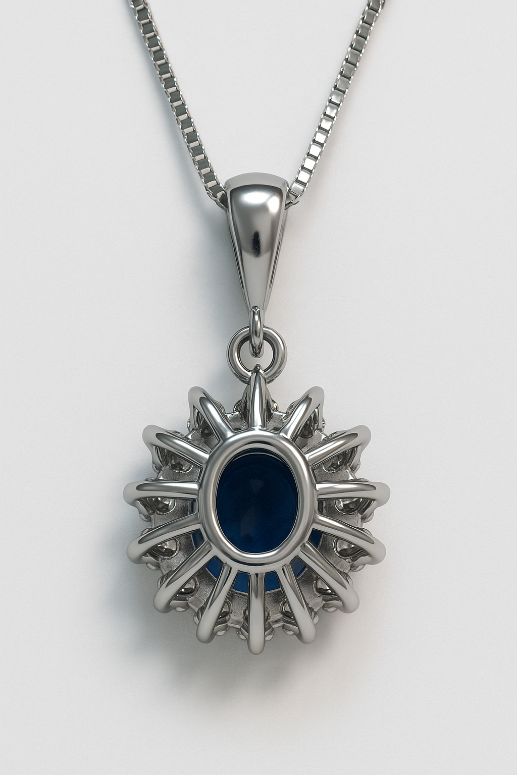 2ct Oval Natural Blue Sapphire  Platinum Silver Pendant Necklace - Hanna Boya