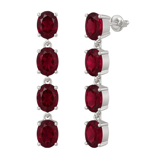 8ct Natural Oval Red Garnet Pin Dangle Earrings - Hanna Boya