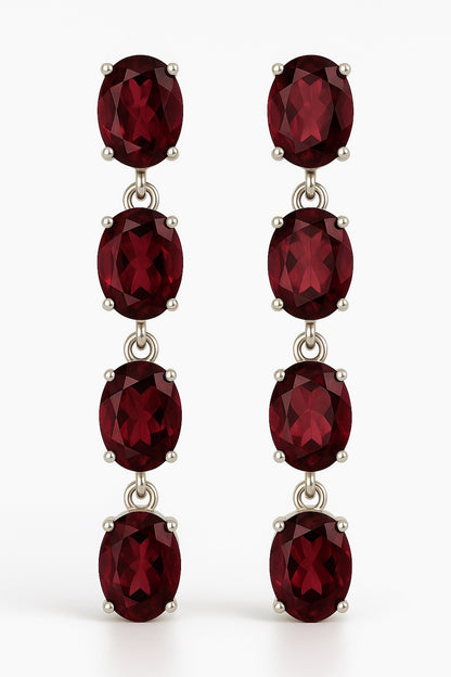 8ct Natural Oval Red Garnet Pin Dangle Earrings - Hanna Boya