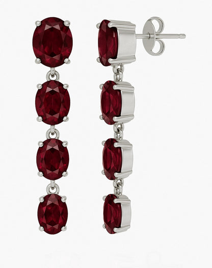 8ct Natural Oval Red Garnet Pin Dangle Earrings - Hanna Boya